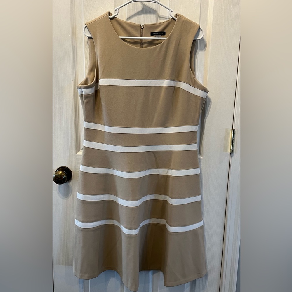 Tommy Hilfiger Beige and White Striped Mini Dress